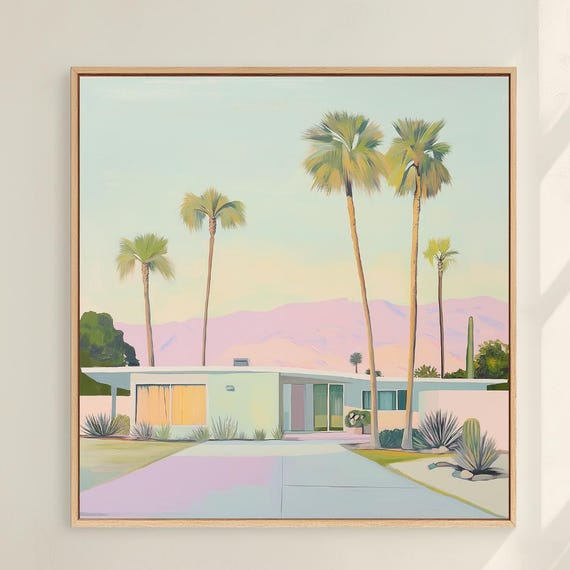 Palm Springs House Canvas Art Modern Desert Architecture Midcentury Style Wall Decor For Living Room Office And Bedroom Vibrant