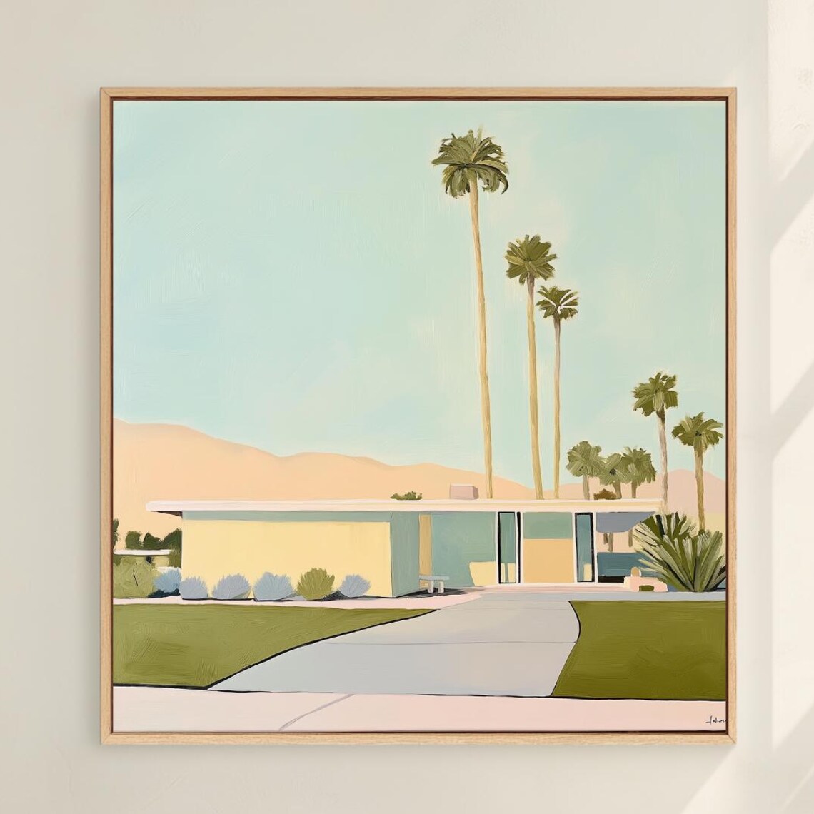 Midcentury Modern House Palm Trees Desert Architecture Style Wall Art