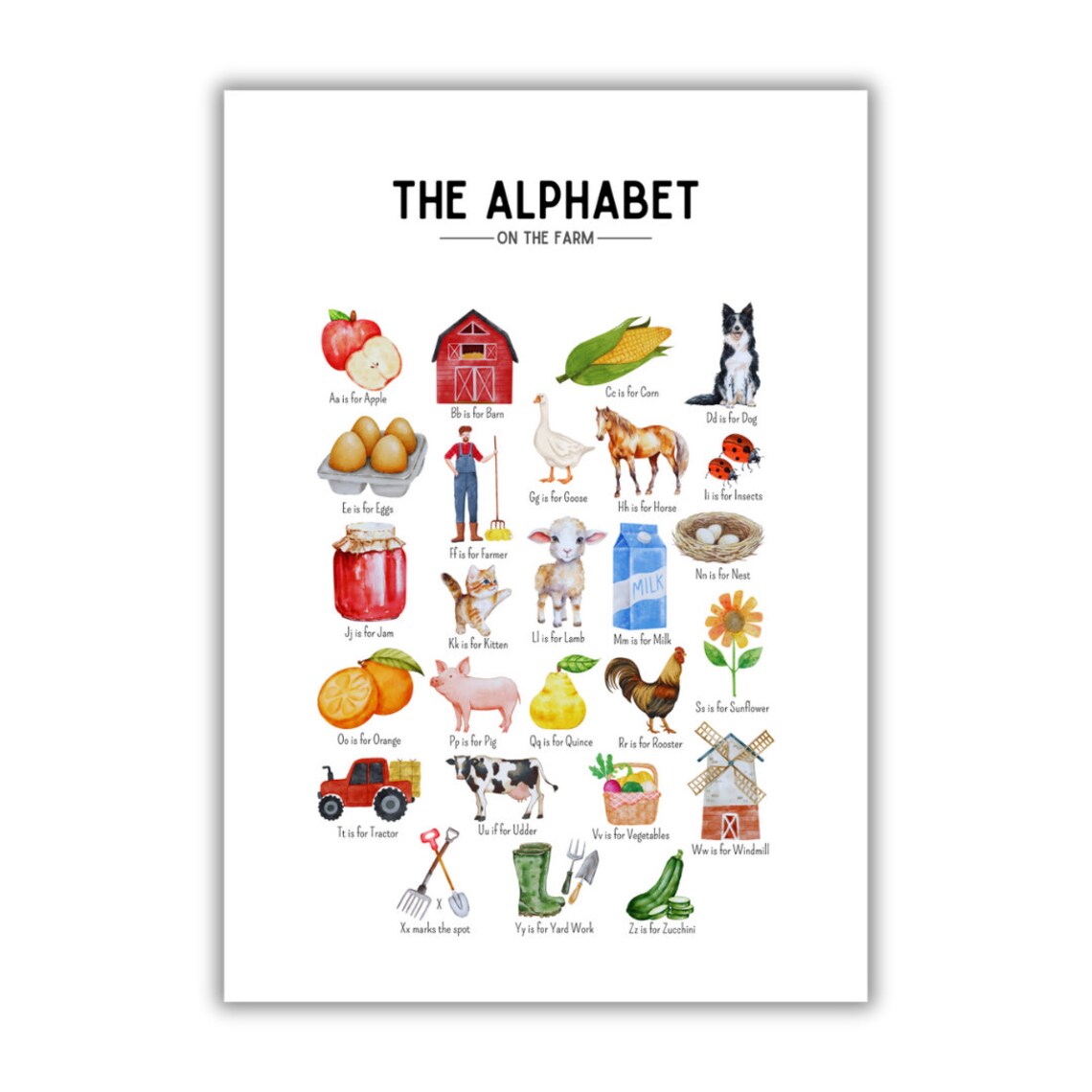 Farm Alphabet Poster with Watercolor Animals for Kids Nursery Decor - Image 2