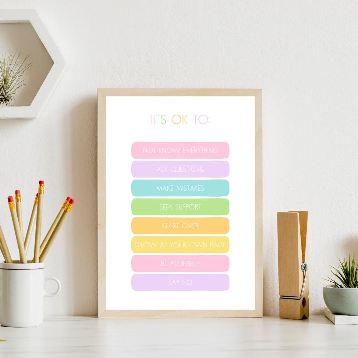 It Is Ok To Pastel Self Compassion Permission Slip Quote Poster - Image 4