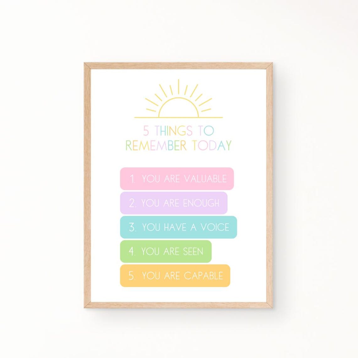 Five Things To Remember Today Self Worth Affirmations Poster
