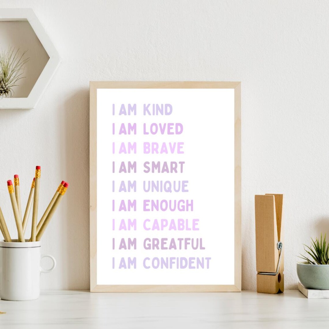 Lavender I Am Affirmations Poster For Kids Playroom Nursery Wall - Image 4