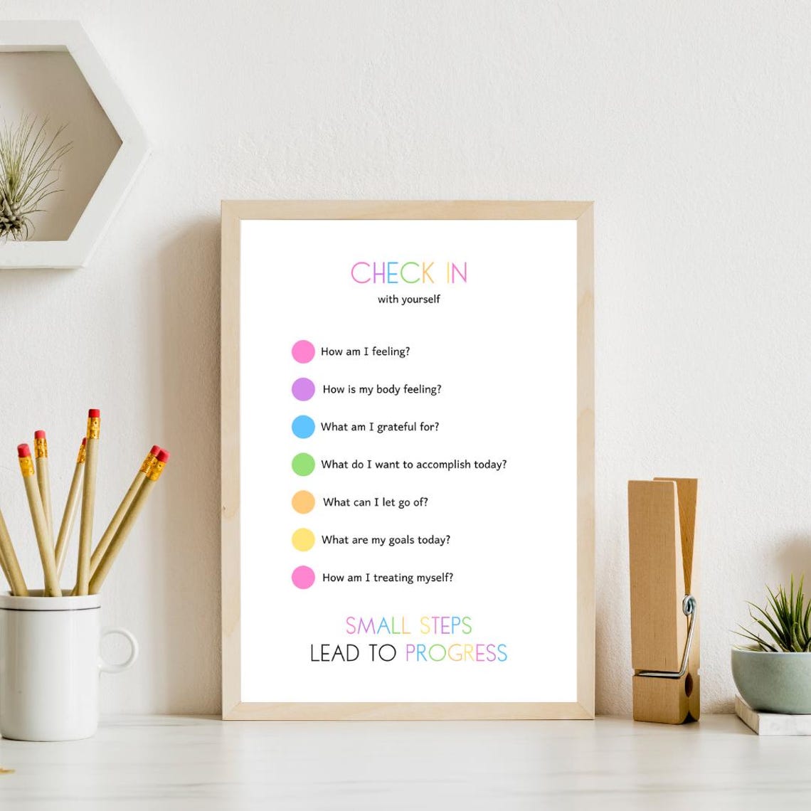 Check In With Yourself Small Steps Lead To Progress Pastel Poster - Image 3