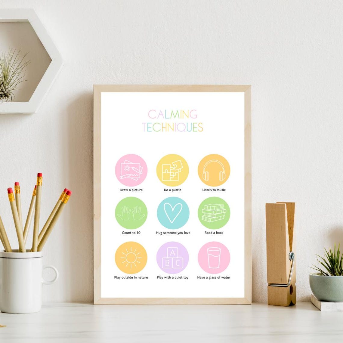 Calming Techniques For Kids Nine Icons Calm Corner Therapy Poster - Image 4