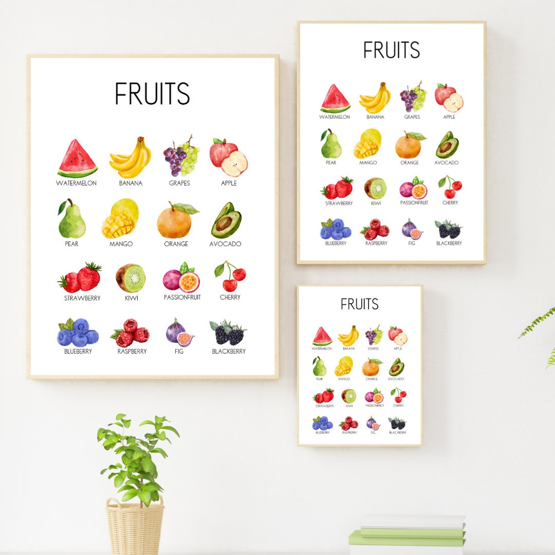 Fruits Educational Chart Watercolor Kids Fruit Learning Poster - Image 4