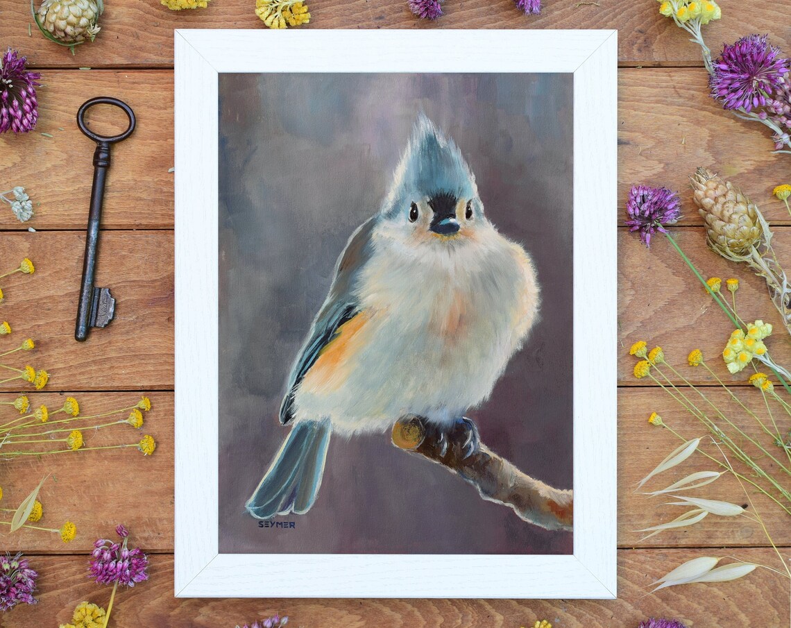 Titmouse Bird Oil Painting Art Print, Country House