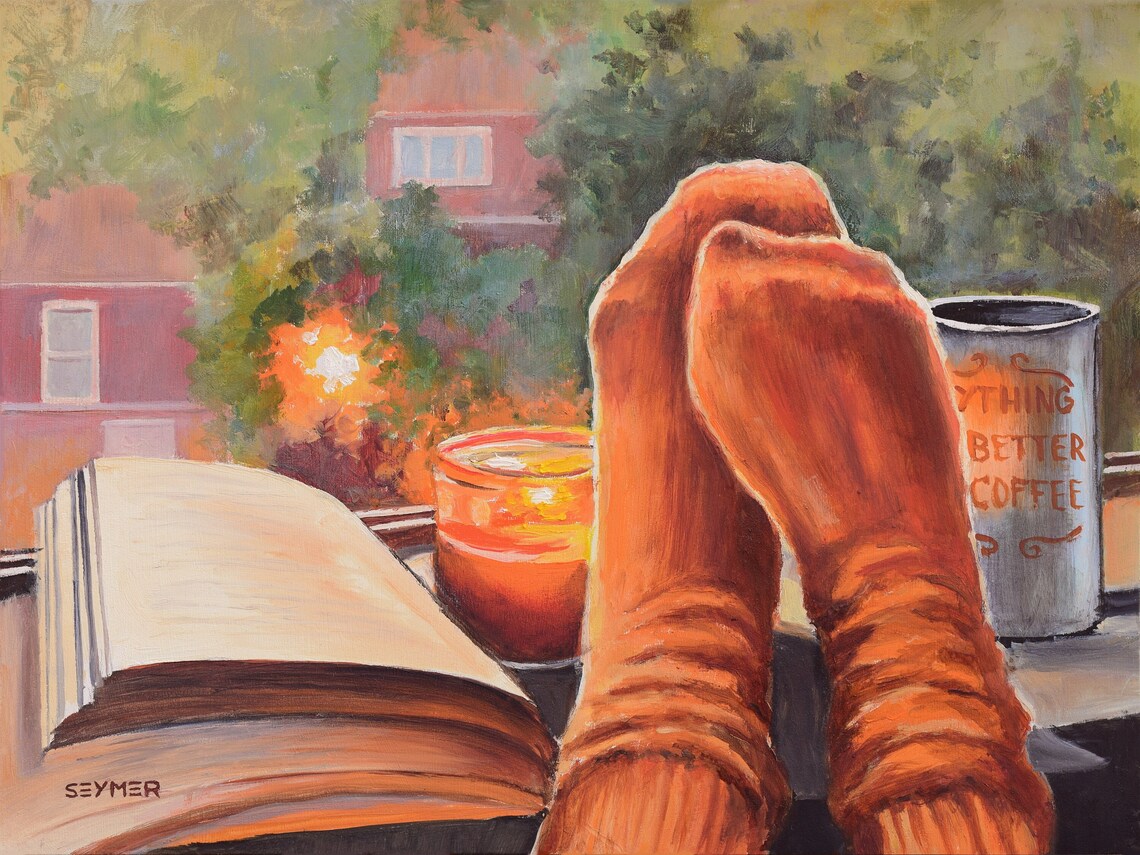 Coffee Still Life Painting, Autumn Morning Art Print