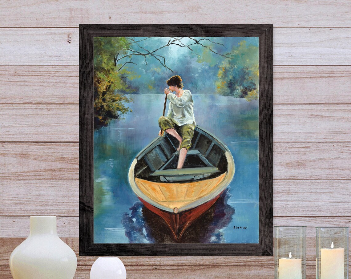 Fisherman Swamp Landscape Boats, Lake House Wall Art Print - Image 3