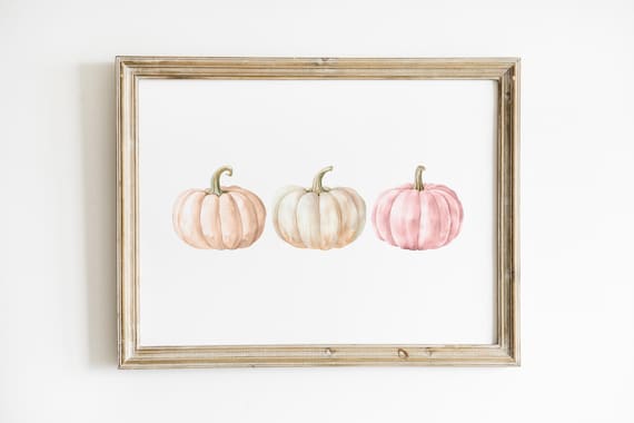 Pink Peach Cream Pastel Pumpkins Watercolor Fall Decor Poster