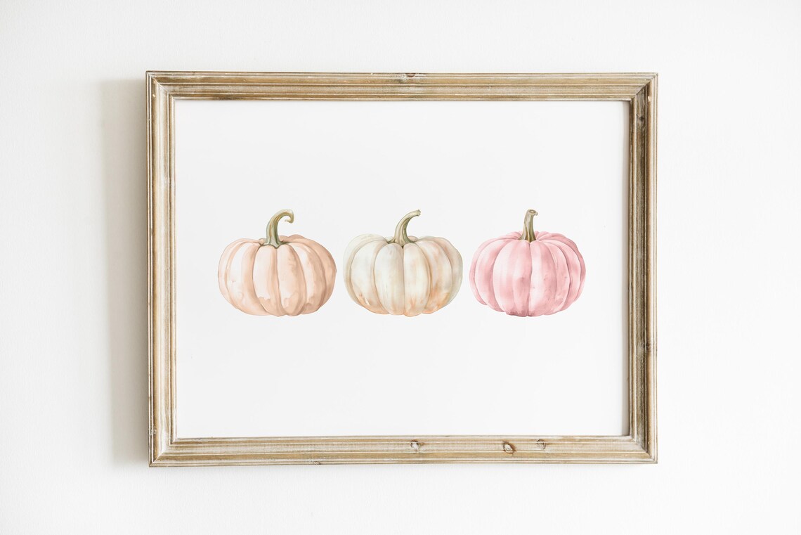 Pink Peach Cream Pastel Pumpkins Watercolor Fall Decor Poster