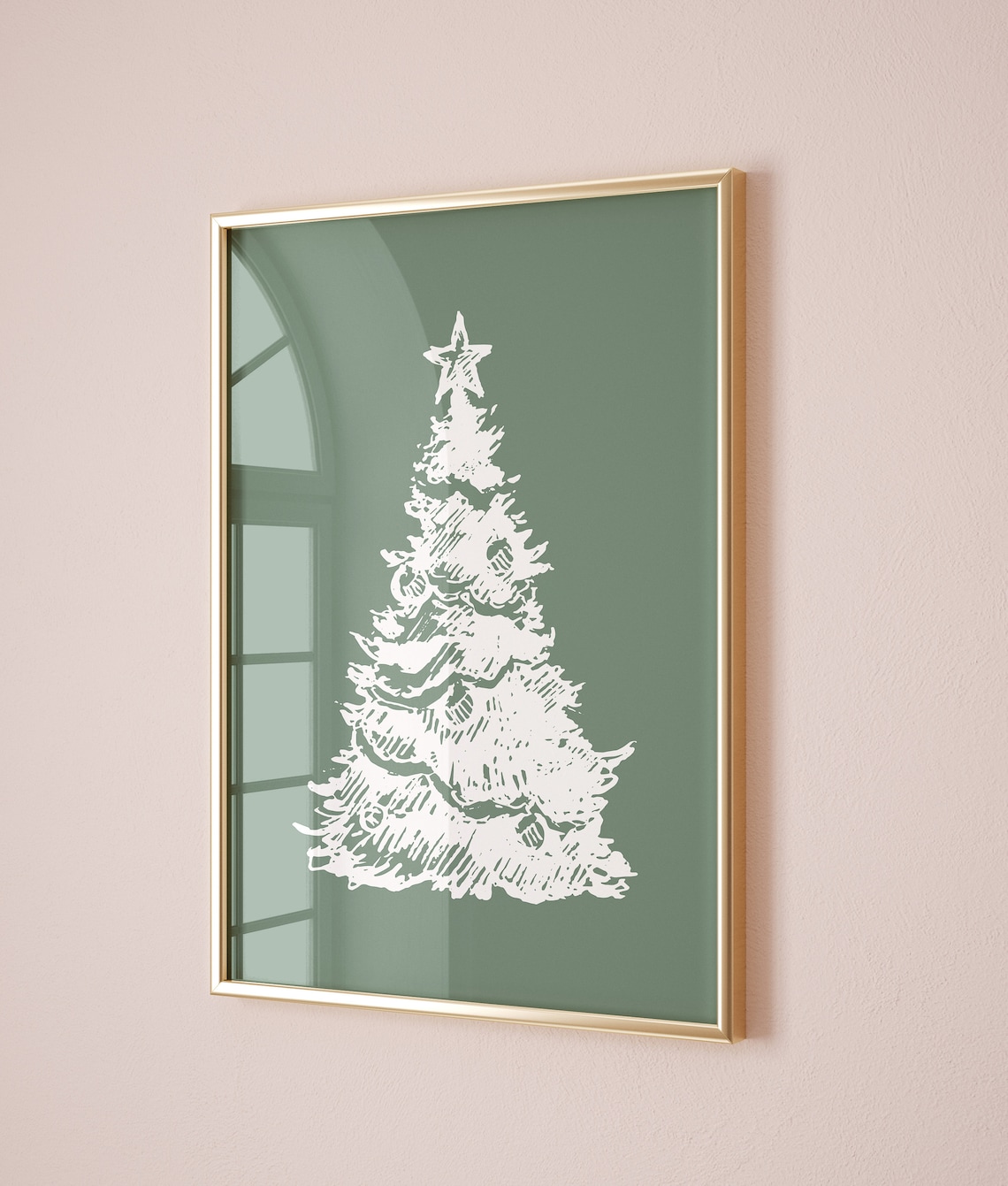 Sage Green Christmas Tree Vintage Holiday Art Print