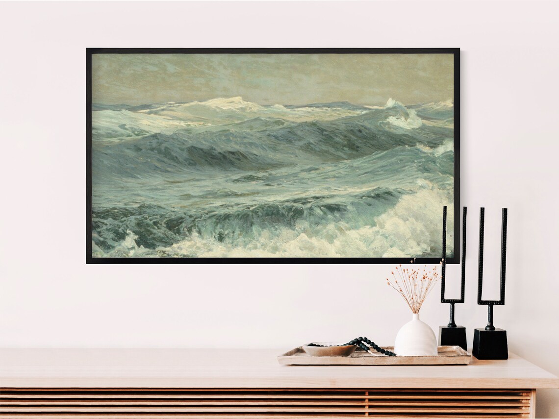 Vintage Coastal Ocean Oil Painting Art Print