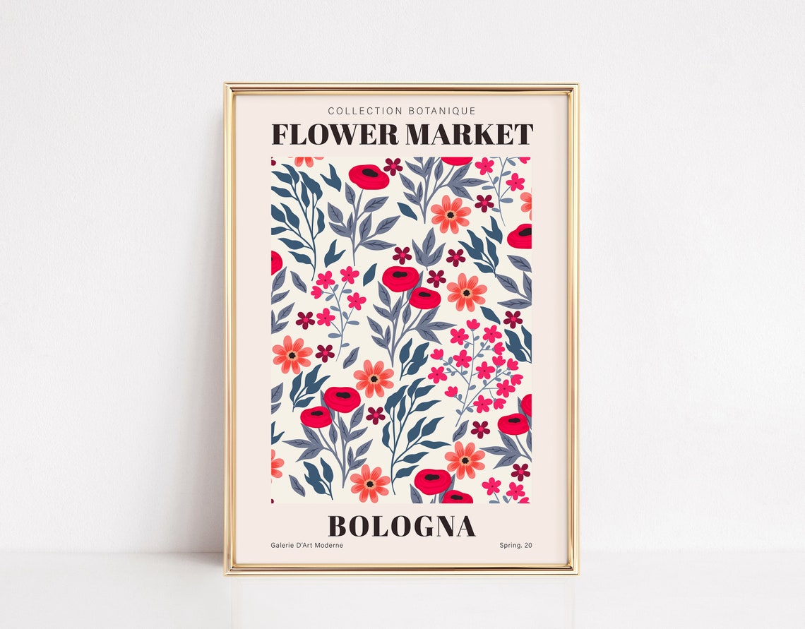 Bologna Flower Market Retro Botanical Floral Collection Poster