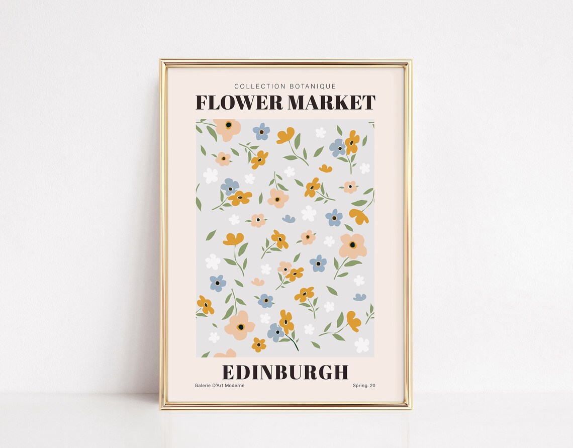 Edinburgh Flower Market Retro Poster Print