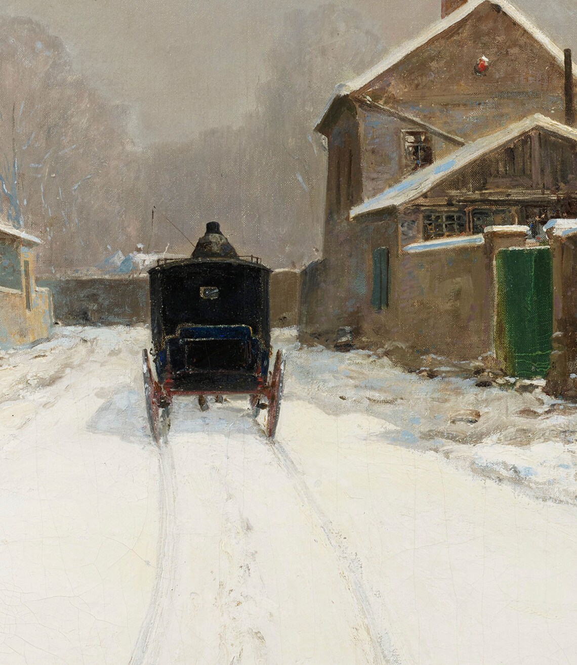 Horse Carriage on Snowy Village Street Vintage Winter Poster - Image 2
