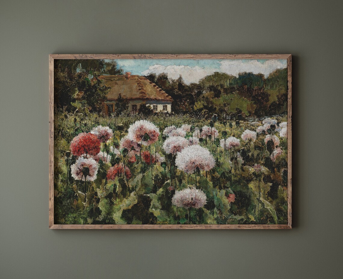Wild Poppy Field Farmhouse Vintage Oil Painting Floral Art Print - Image 2
