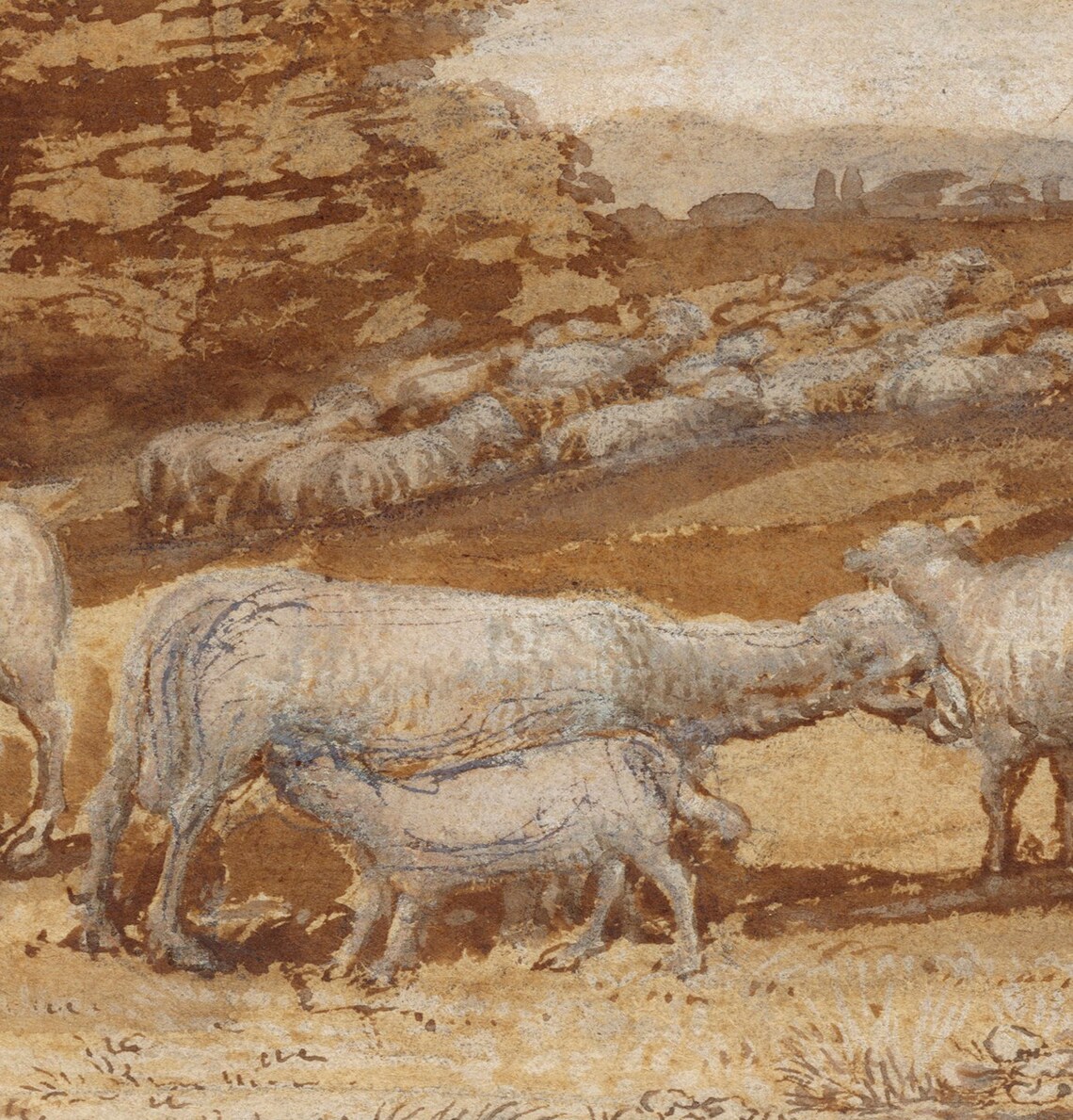 Sheep Grazing In Sunlit Pasture Vintage Sepia Farm Art Poster - Image 2