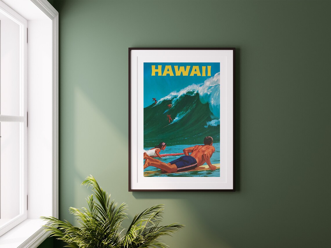 Hawaii Vintage Travel Poster, Surfing Ocean Art - Image 2