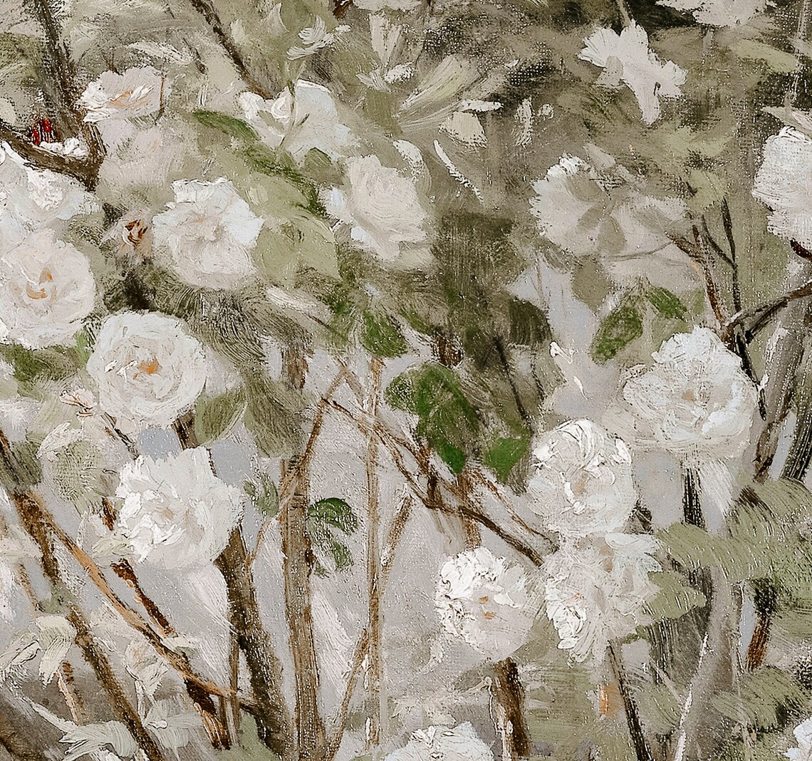 French Garden Blossom Scene Vintage Oil Painting Reproduction Wall Art - Image 2