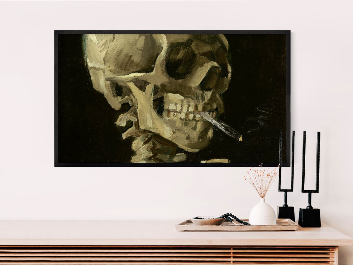 Van Gogh Skull With Burning Cigarette Dark Academia Art Poster - Image 2