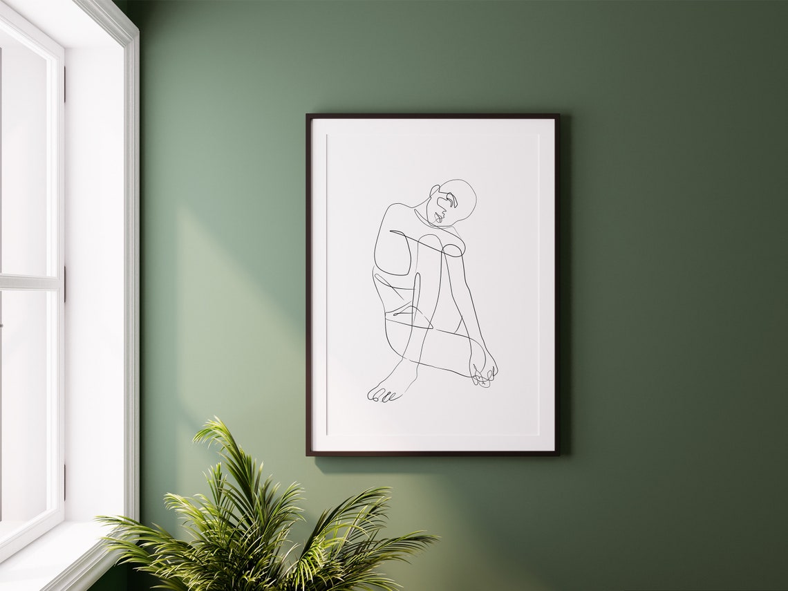 Woman Single Line Drawing Seated Figure Modern Abstract Art Poster - Image 2