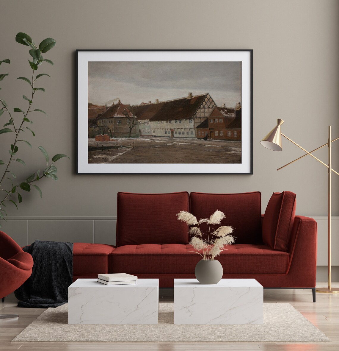 Vintage European Village Street Painting Rustic Country Scene Poster - Image 2