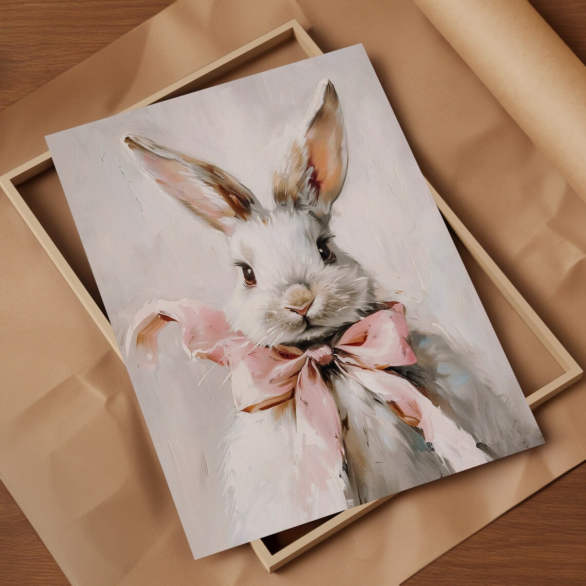 Easter Bunny Rabbit With Pink Bow Art Print - Image 2