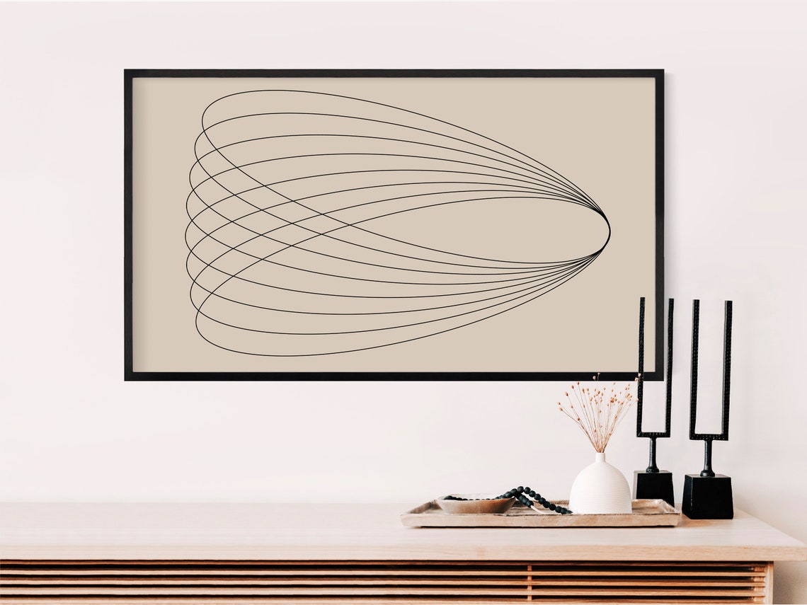 Modern Beige Geometric Curved Line Abstract Decor Art Poster - Image 2