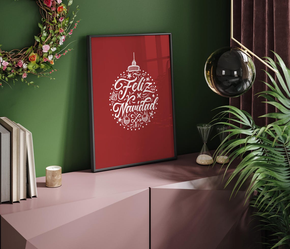 Feliz Navidad Christmas Ornament Script Navy Holiday Poster Art - Image 2