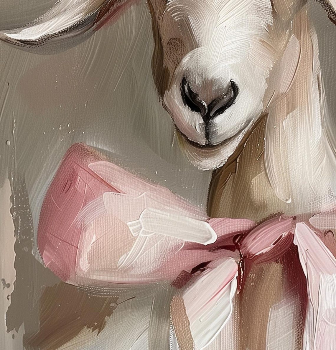 Whimsical White Goat with a Pink Bow Coquette Style Nursery Poster - Image 2