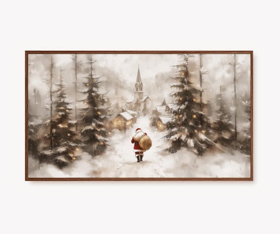 Vintage Christmas Village Art Print, Winter Landscape