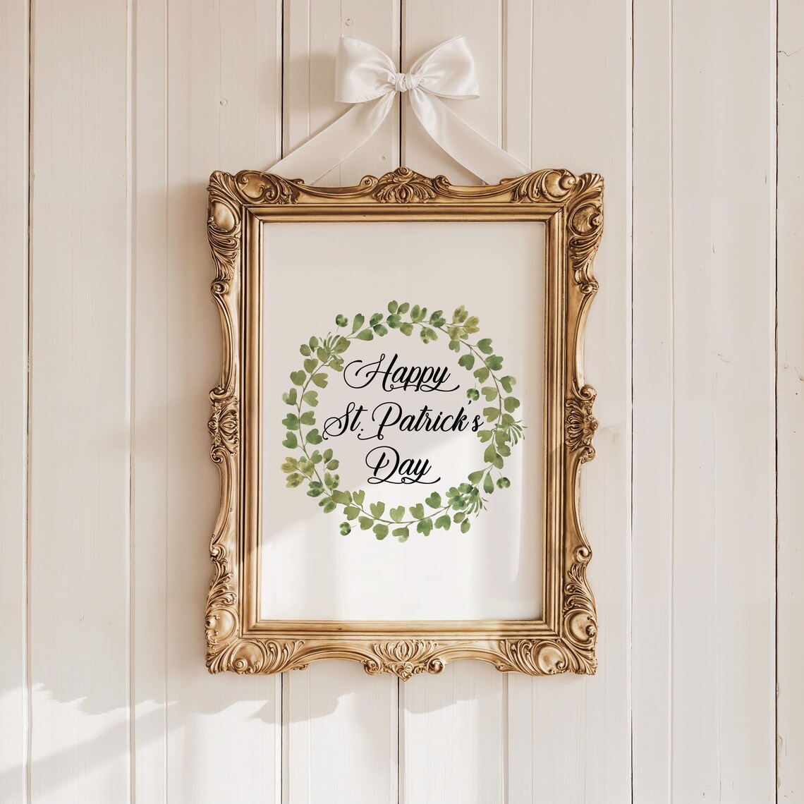 Happy St Patricks Day Green Leaf Wreath Calligraphy Irish Holiday Wall Art Poster - Image 3