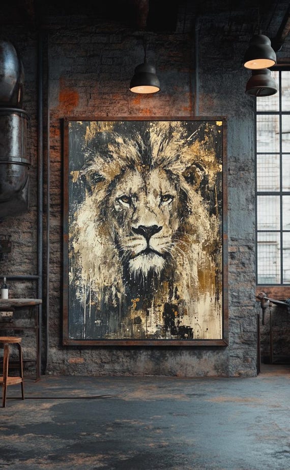 Luxury Lion Canvas Wall Art Regal Safari Animal Painting Bold Abstract Decor African Wildlife Poster King Of Jungle Print