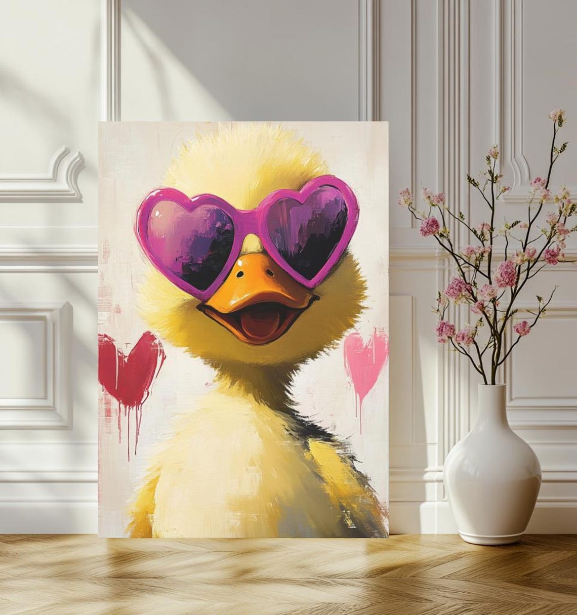 Cool Duckling Wearing Pink Heart Sunglasses Pop Art Canvas Poster