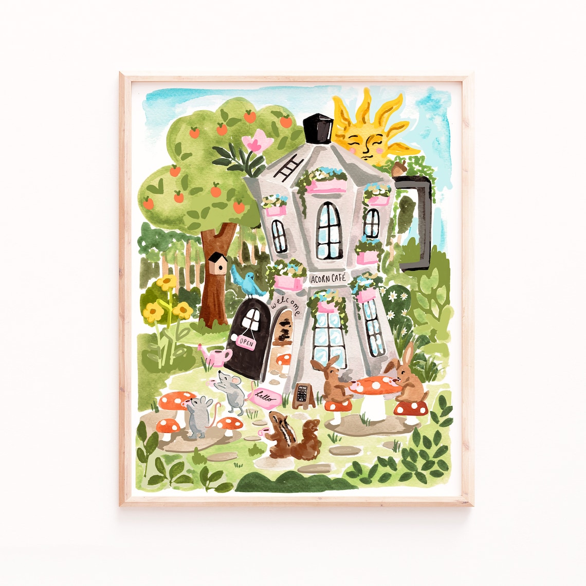 Acorn Caf Print, Kids Room Nature Wall Art