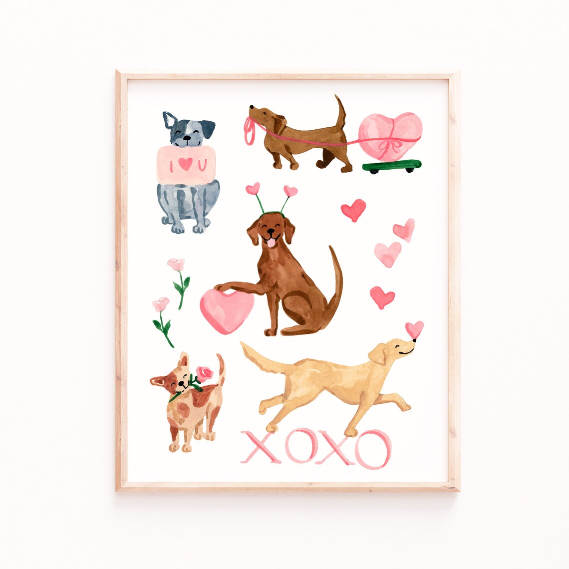 Valentine's Day Dogs Watercolor Art Print