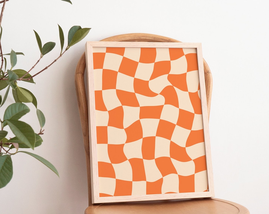 Retro Groovy Checkered Art Print, Vintage Decor