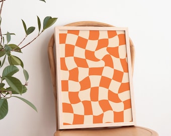 Retro Groovy Checkered Art Print, Vintage Decor