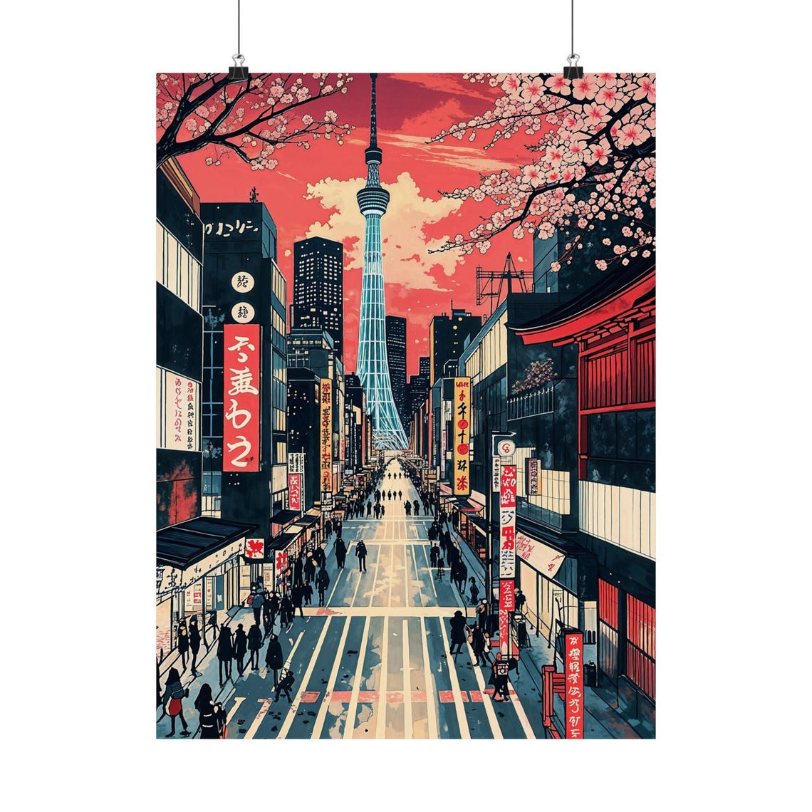 Tokyo Japan Skytree Sunset Street Scene Anime Style Wall Art - Image 3