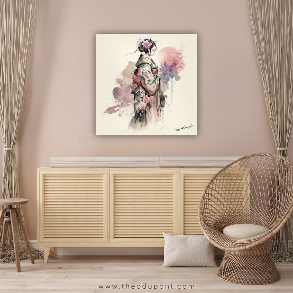 Wall Art Watercolor Painting Artist Signed Art Large Wall Decor For Living Room Fine Art Print Japanese Geisha 16 Kimina - Image 2