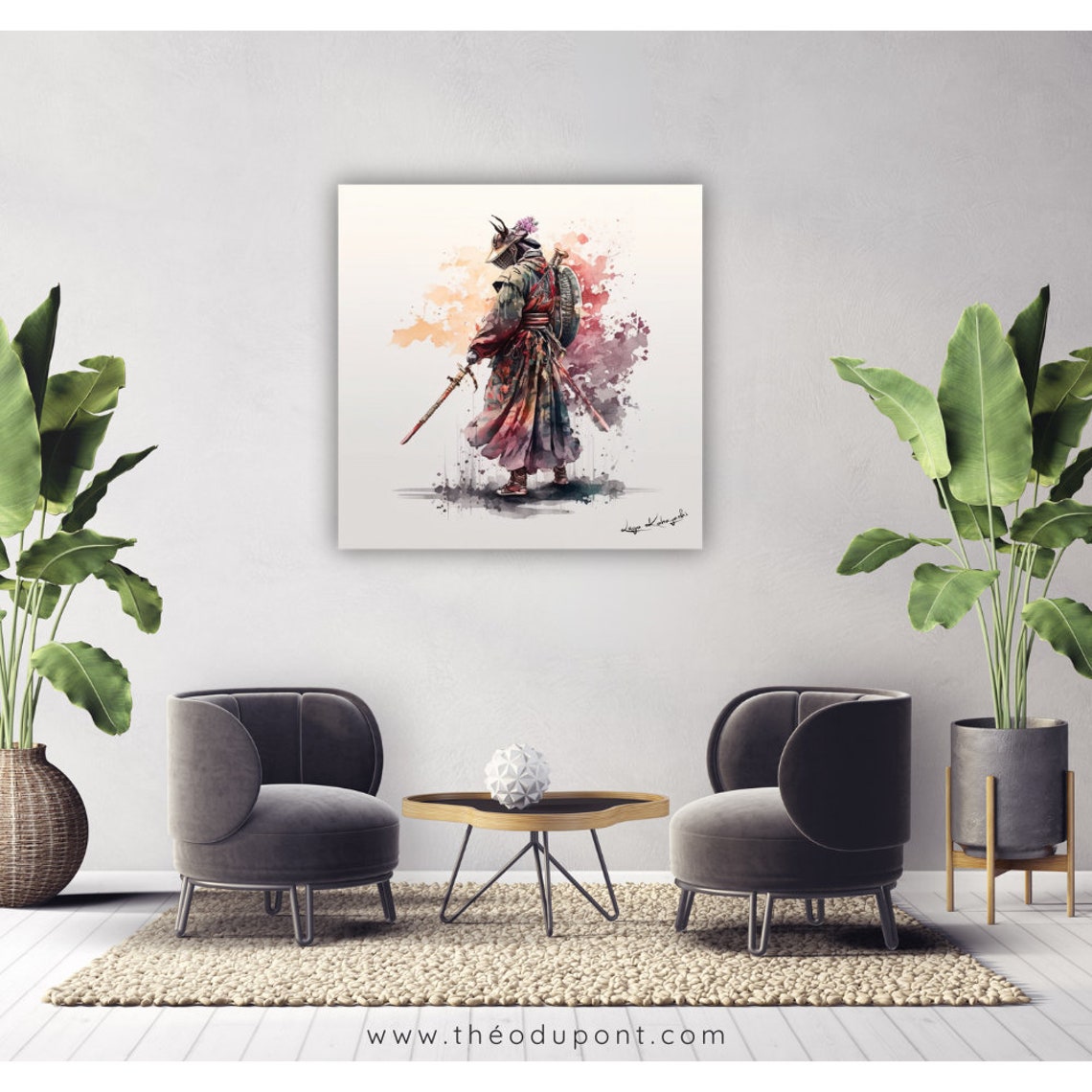 Japanese Samurai Armor Sword Warrior Watercolor Splash Bold Art Poster - Image 2
