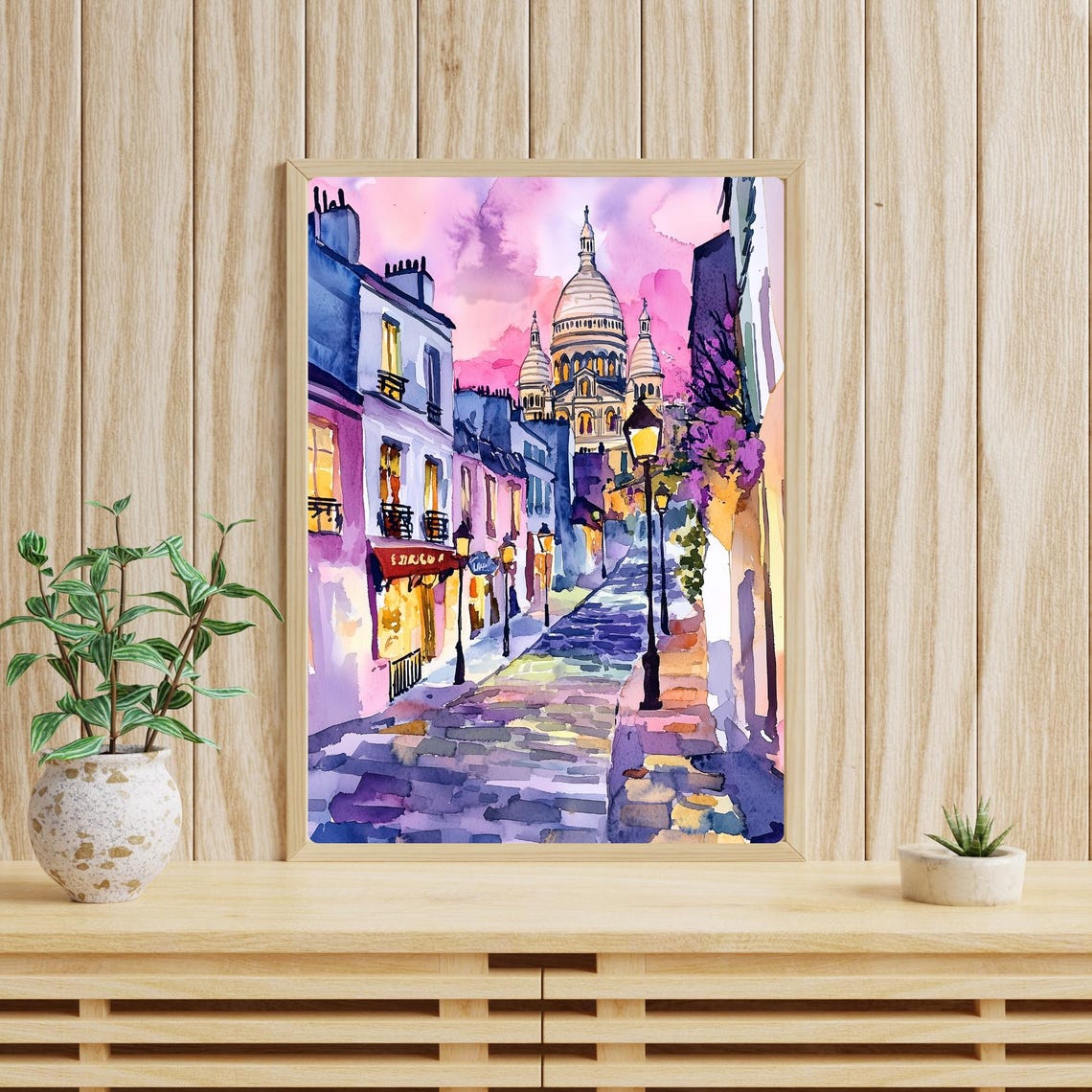 Sacré Coeur at Dusk Montmartre Paris Street Watercolor Poster - Image 3