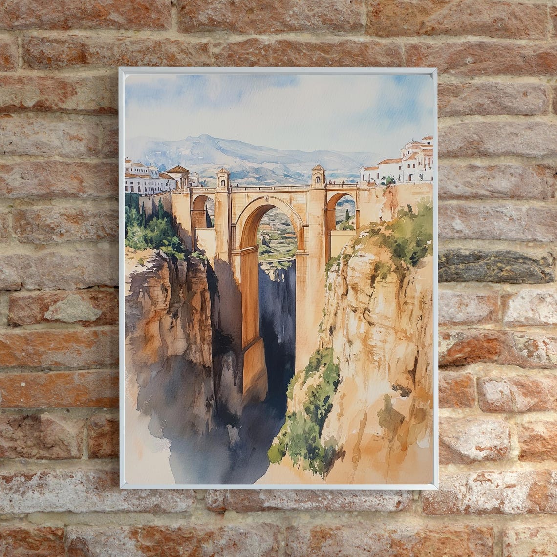 Puente Nuevo Bridge Ronda Spain Canyon Watercolor Art Poster - Image 6