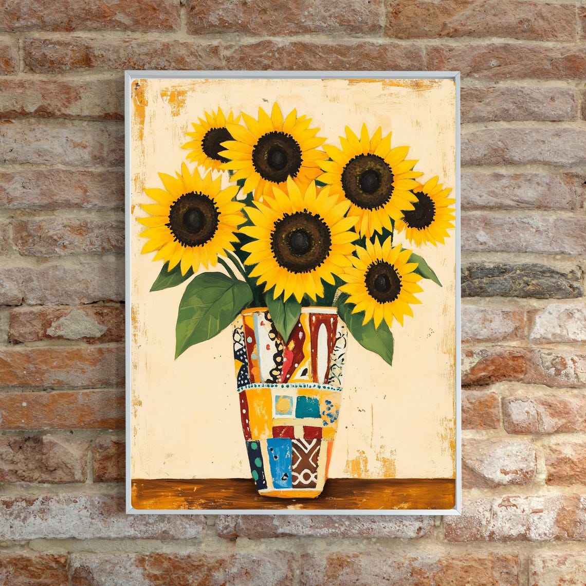 Bright Sunflowers in Patchwork Vase Cheerful Summer Floral Poster - Image 6