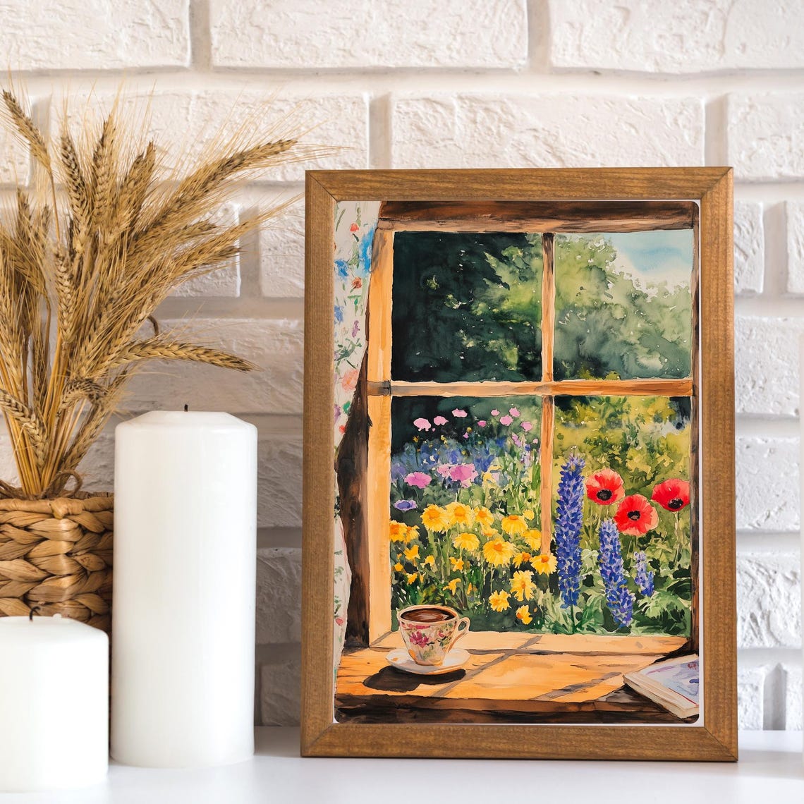 Flower Garden Window with a Coffee Cup and an Open Book Print - Image 3