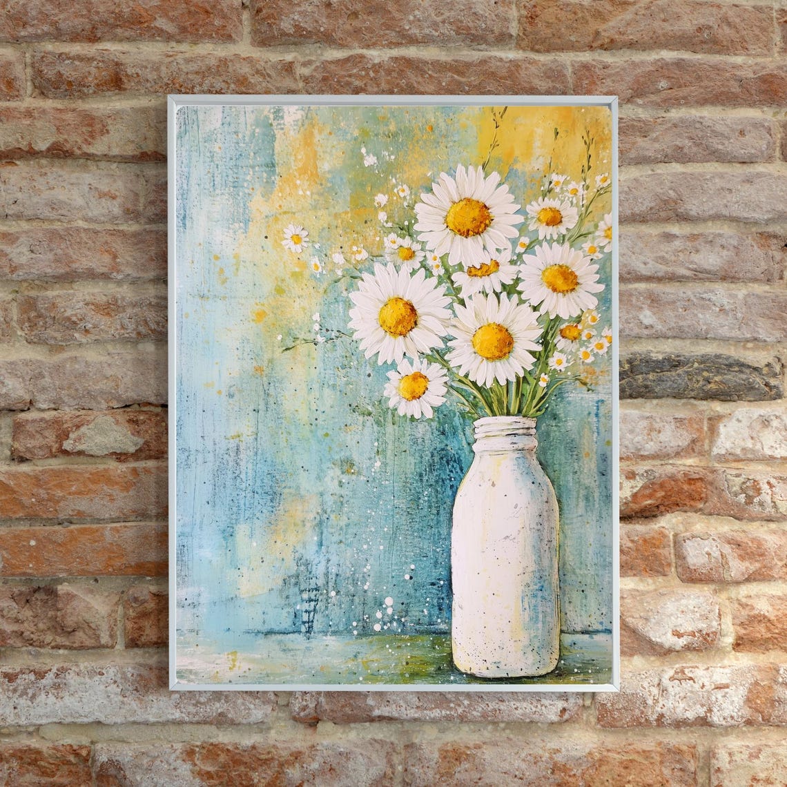 White Daisies in a Milk Bottle Rustic Spring Floral Art Print - Image 5