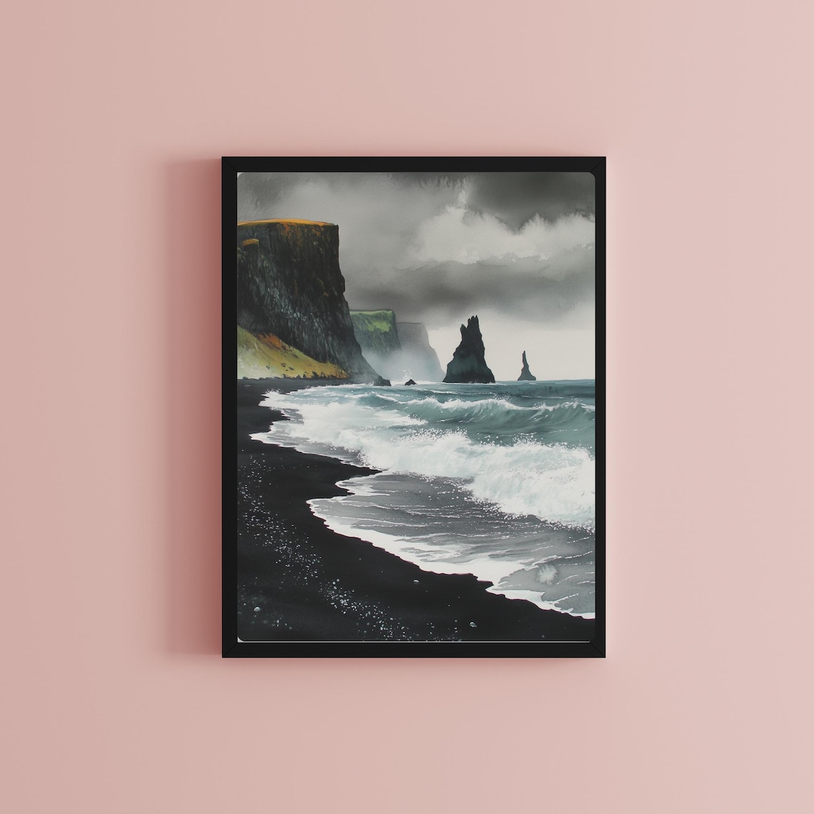 Iceland Black Sand Beach Coastal Seascape Art Print - Image 2