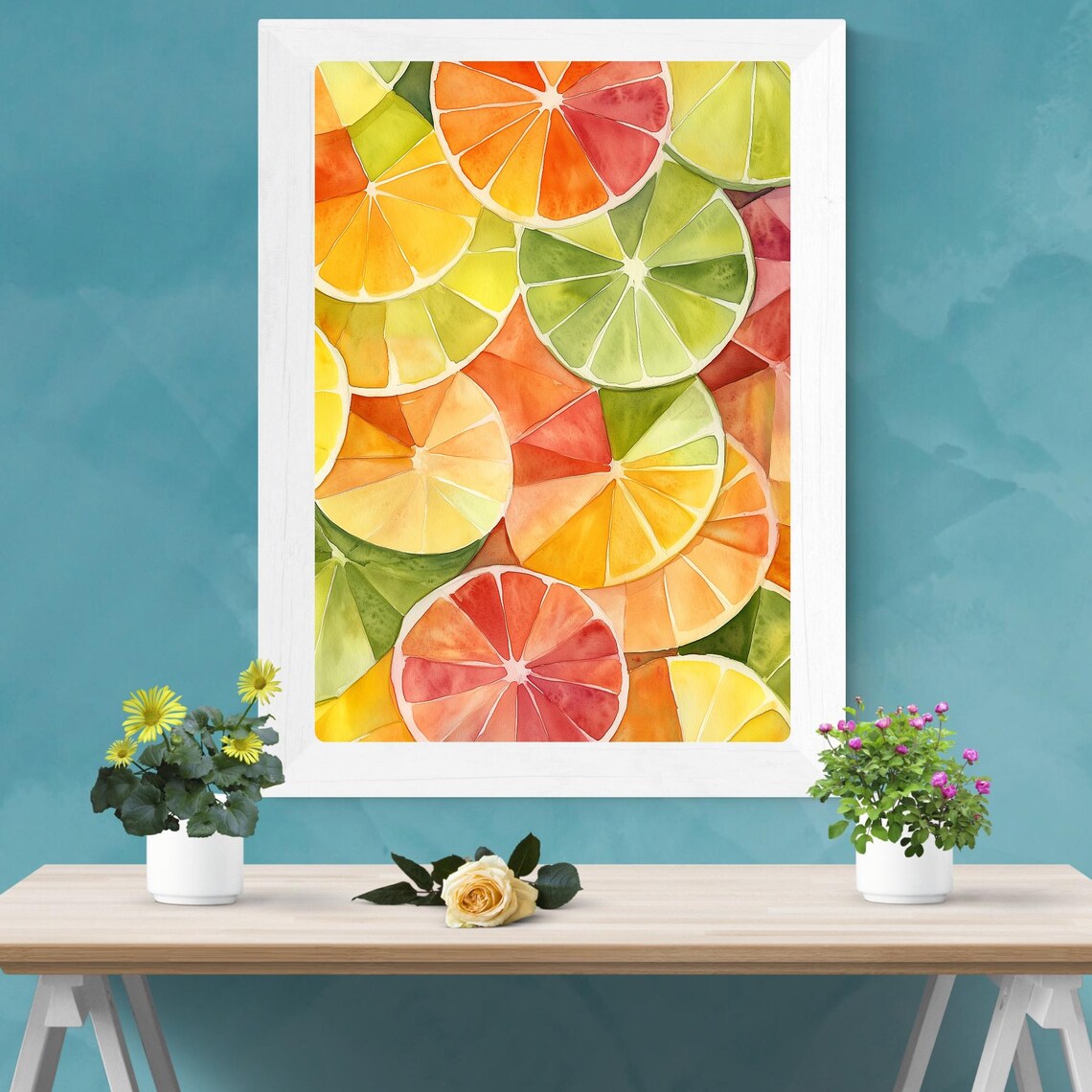 Sliced Citrus Art Print Colorful Fruit Watercolor Abstract Kitchen Decor Modern Food Wall Art Citrus Wheel Painting - Image 5