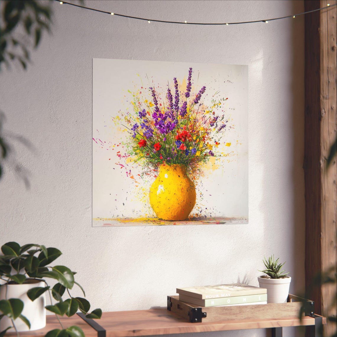 Yellow Vase with Wildflowers Abstract Splatter Painting Poster - Image 4