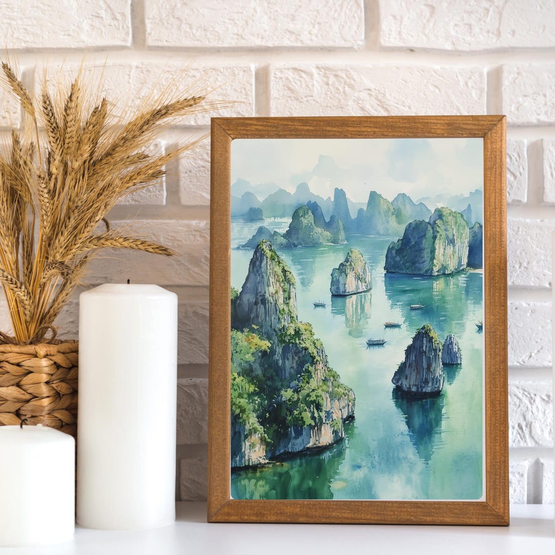 Ha Long Bay Vietnam Limestone Islands Karst Seascape Watercolor Poster - Image 3